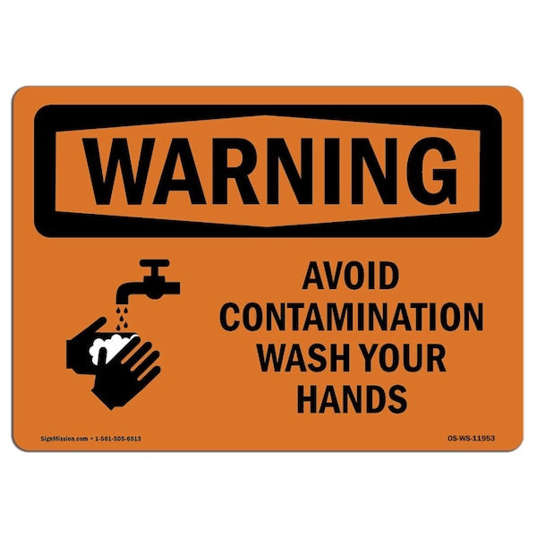 OSHA, Avoid Contamination Wash Your Hands, 24in X 18in Peel & Stick Wall Graphic, WS-RD-1824-L-11953